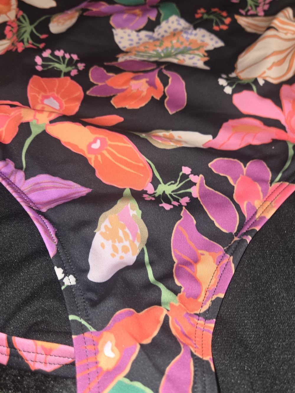 Nike Women's Black Floral One-Piece Swimsuit with Orange, Pink & Purple Flowers - Picture 4 of 8